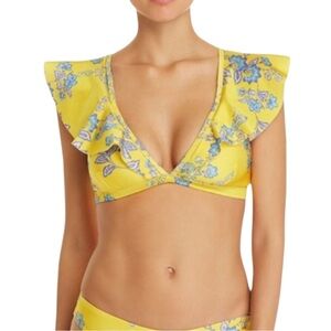 Sam Edelman Yellow Provençal Floral Ruffle Shoulder Bikini Top